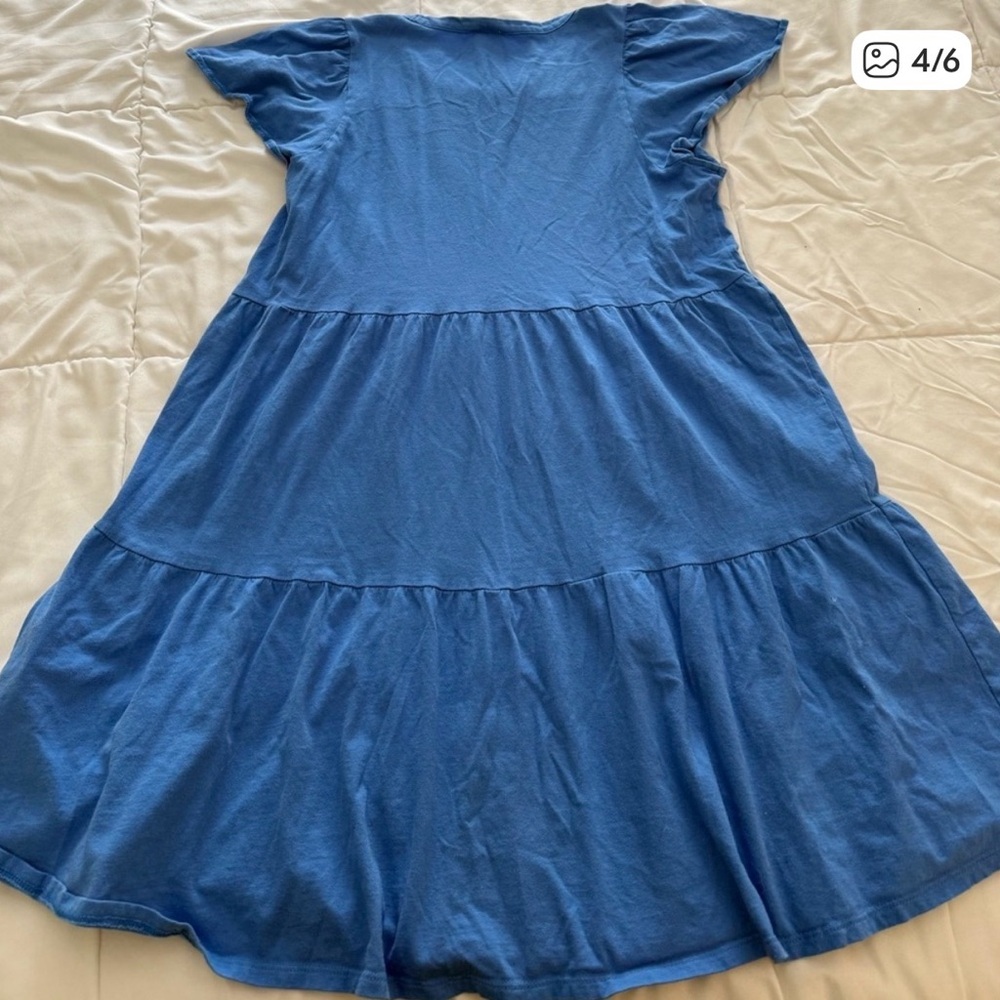 J. Crew Blue Short Sleeve Tiered Dress - Picture 4 of 6